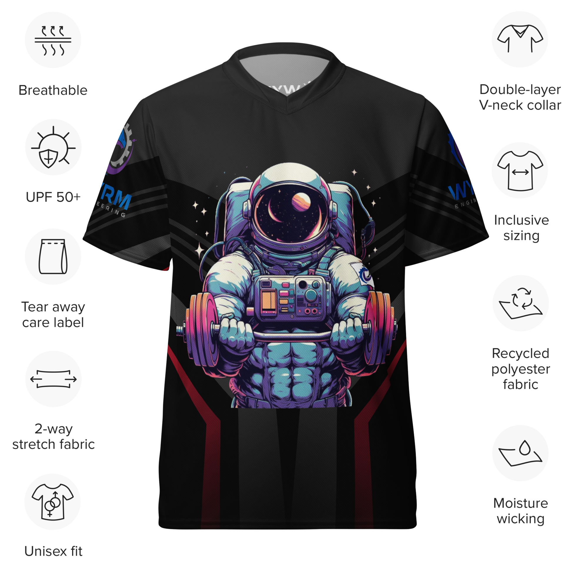 Barbell curl astronaut unisex gym workout sports t-shirt