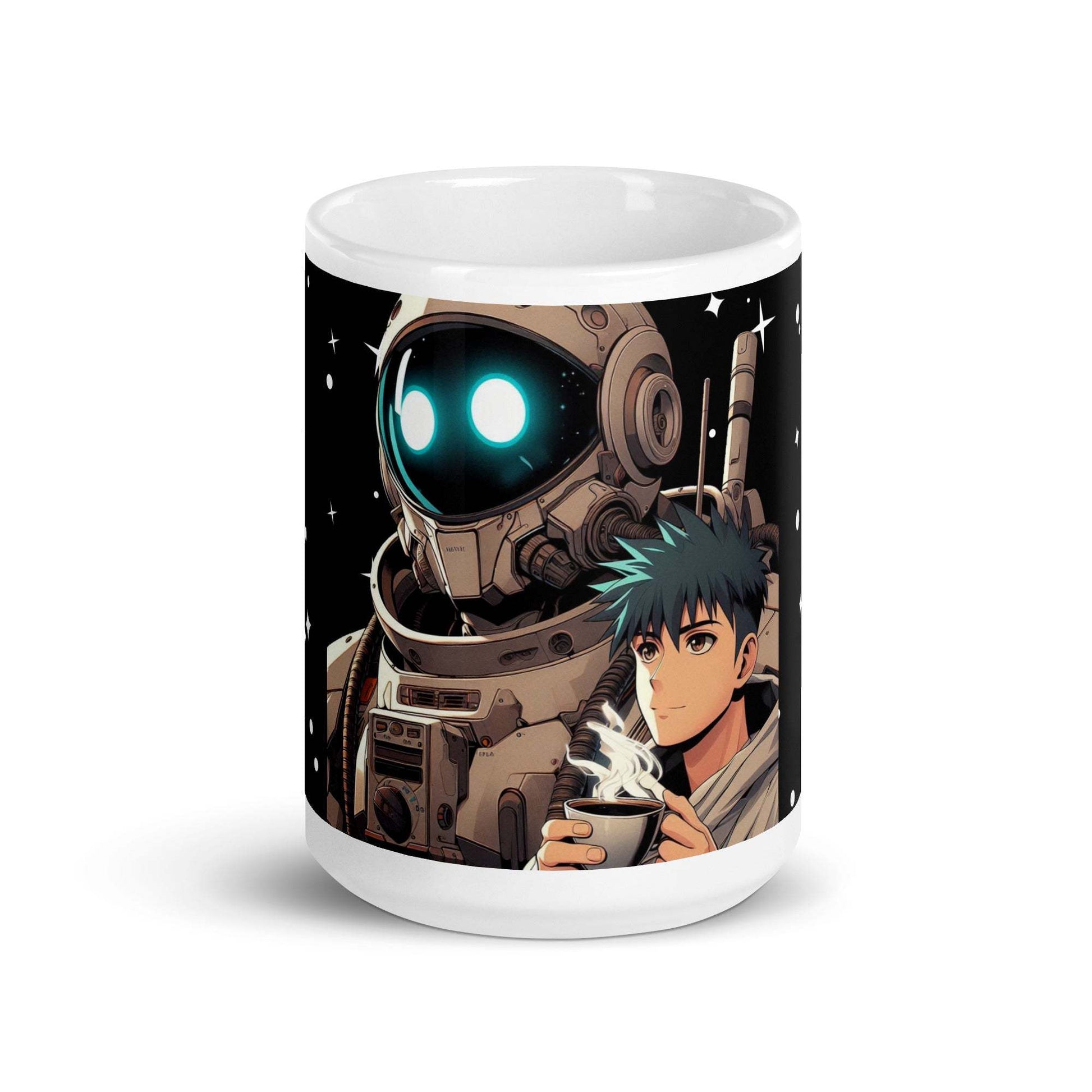 robot space themed office coffee drinking mug