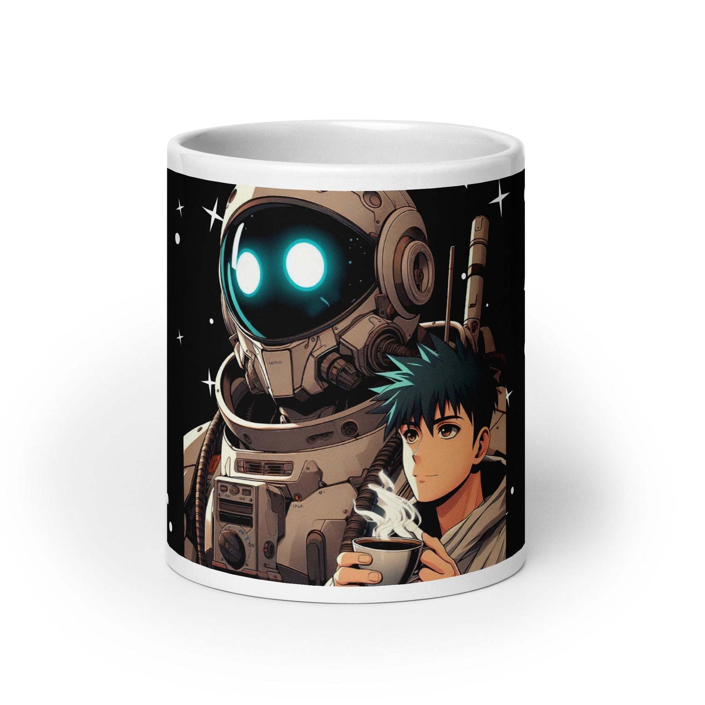 robot space themed office coffee drinking mug